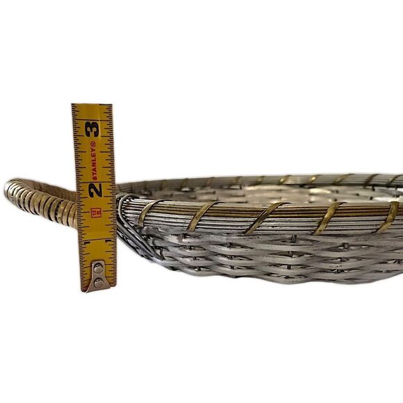 Vintage Metal Woven Basket French Provincial Style Aluminum Brass Large Handles - Picture 2 of 16